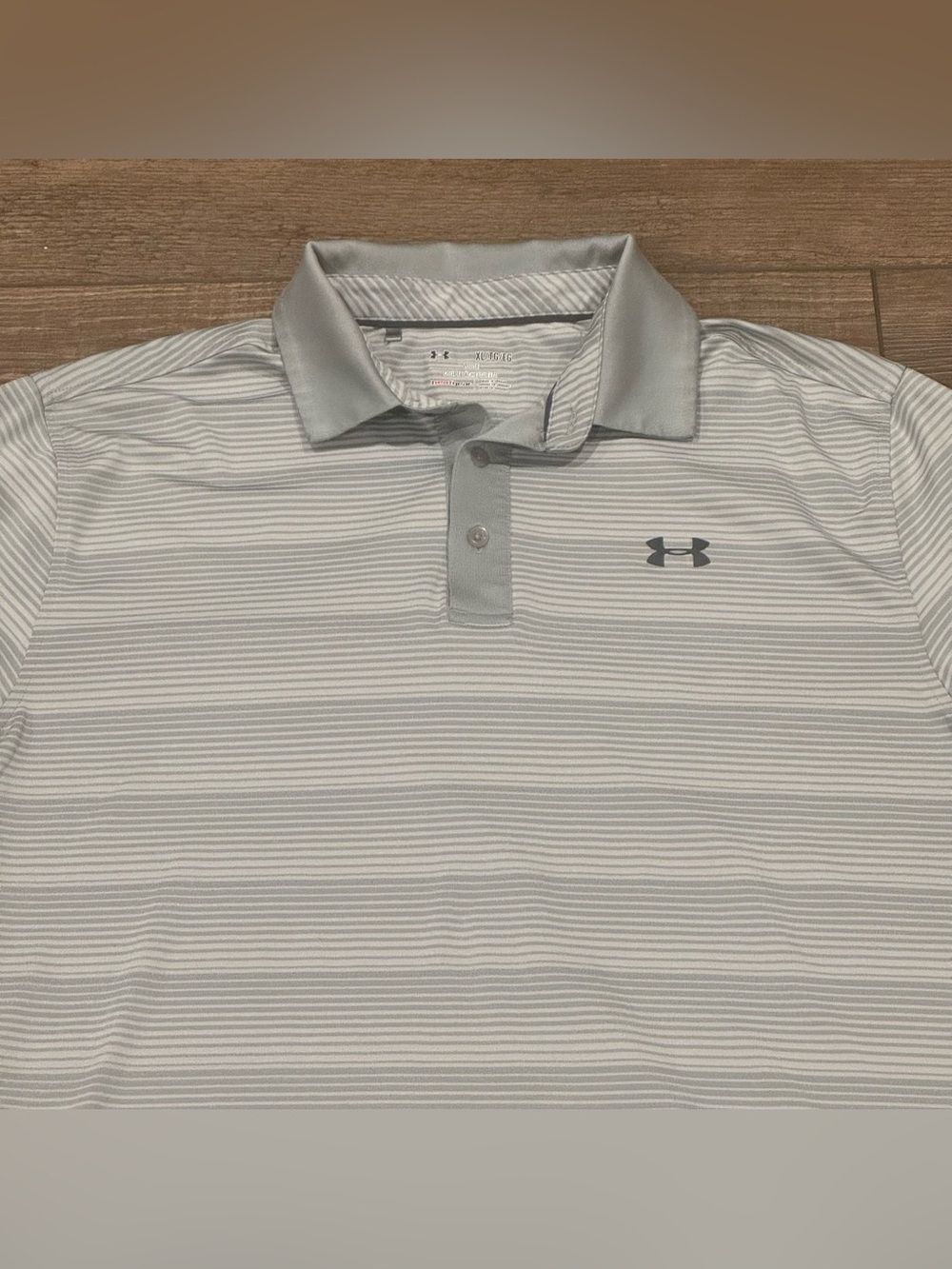 Under Armour Polo Shirt Mens XL Extra Large Gray Striped Heat Gear Loose Fit - Picture 2 of 10